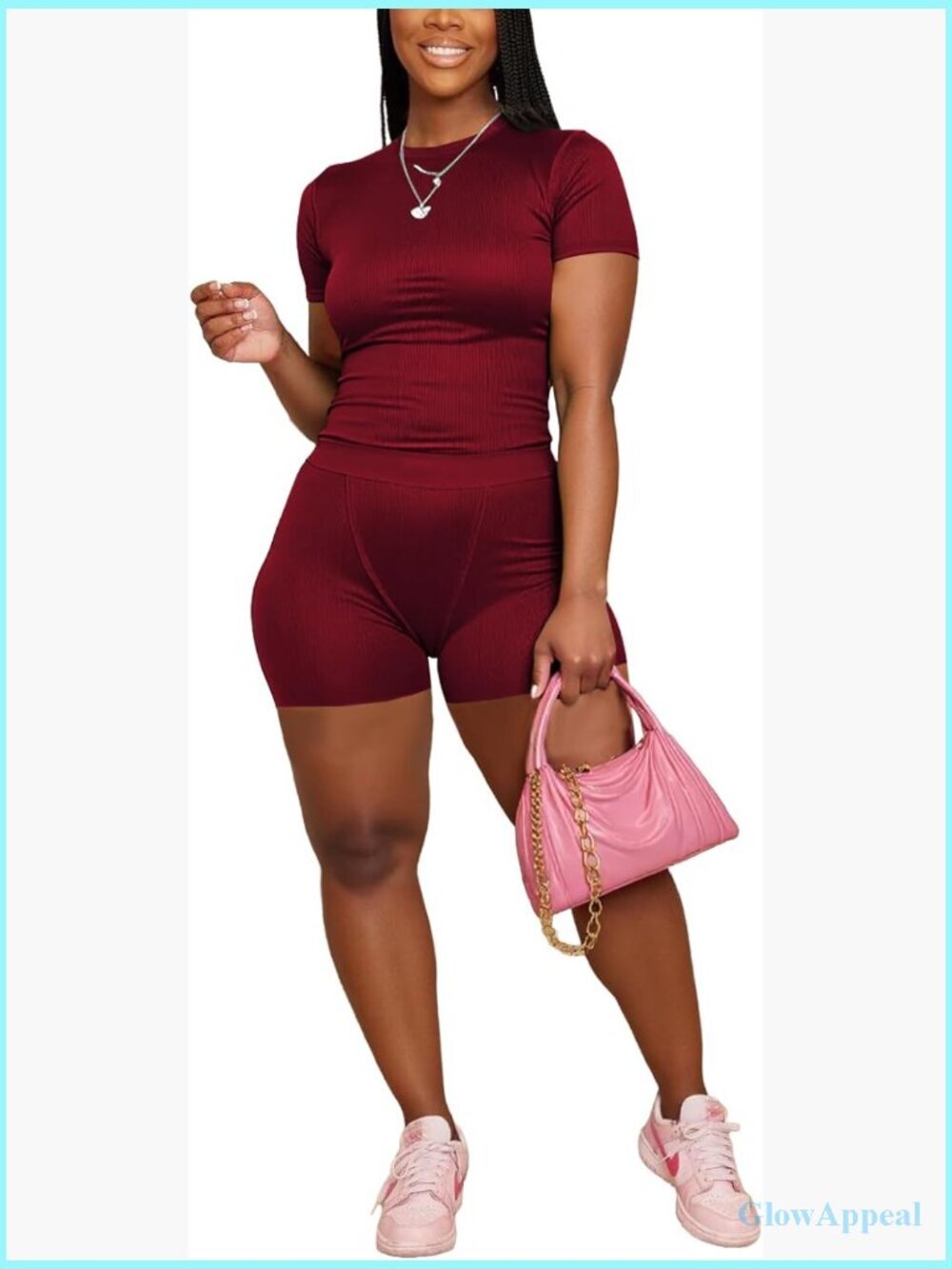 Women's 2 Piece Workout Set - Fitted Tee High Waist Jogger Shorts Stretchy